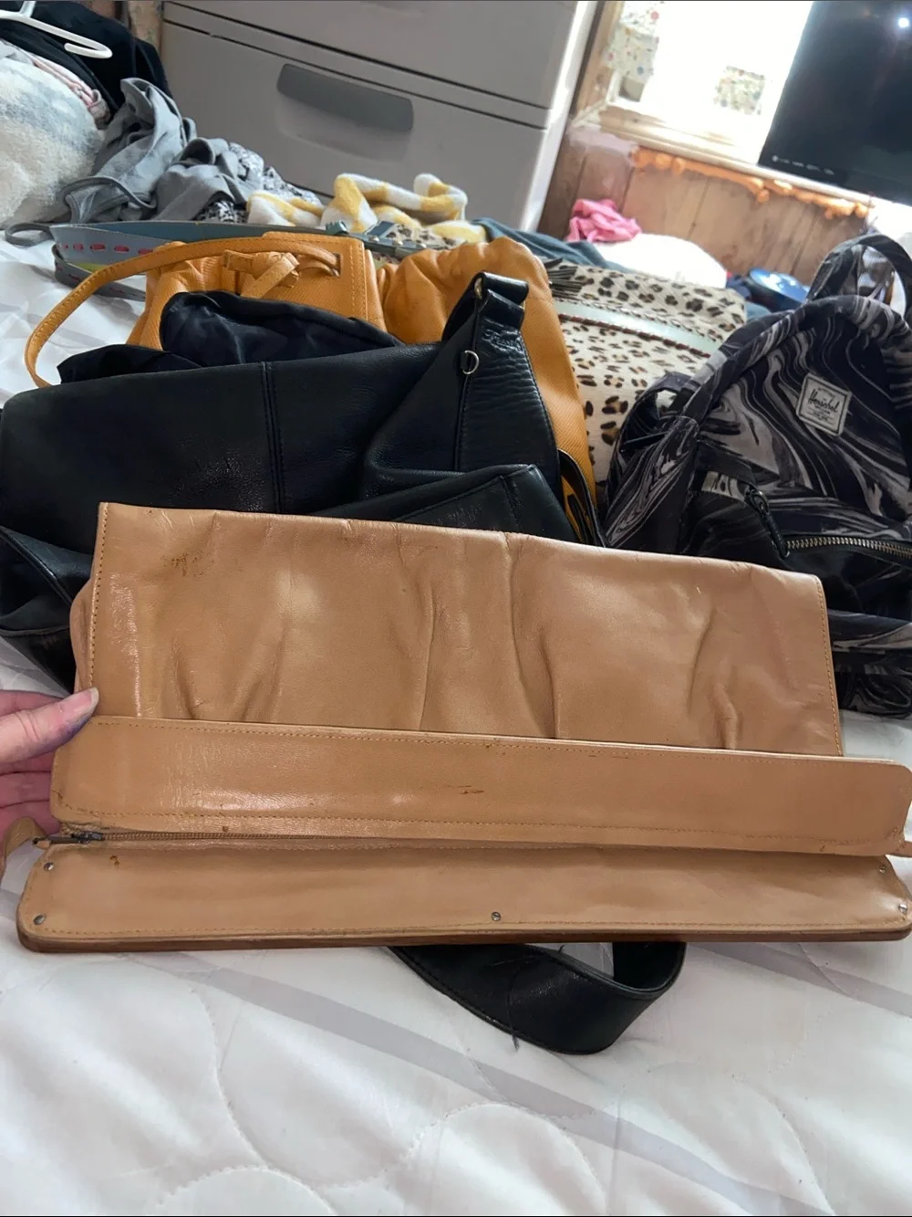 VTG JACARANDA TAN LEATHER CLUTCH PURSE Brazilian Rosewood 70s